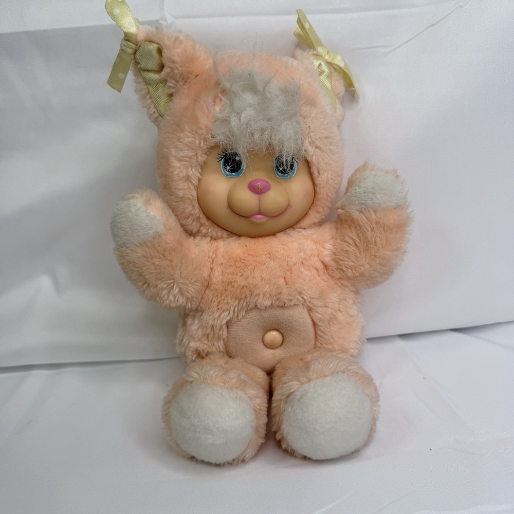 Vintage 1990 Mattel MAGIC NURSERy PET Pink Plush Bear Cat Stuffed Toy 12"